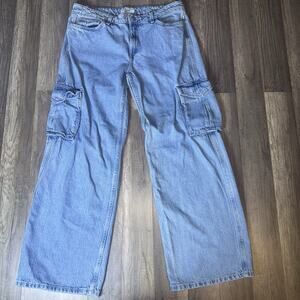 Tommy Jeans Women’s Size 12 Denim Cargo Carpenter Jeans Light Wash Relaxed Fit